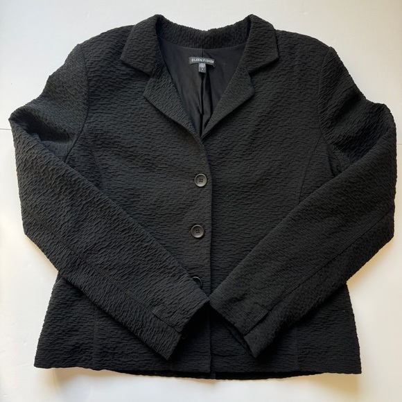 Eileen Fisher Blazer Sports Jacket Coat Black 3 Button Textured Fabric Sz S - Picture 8 of 13